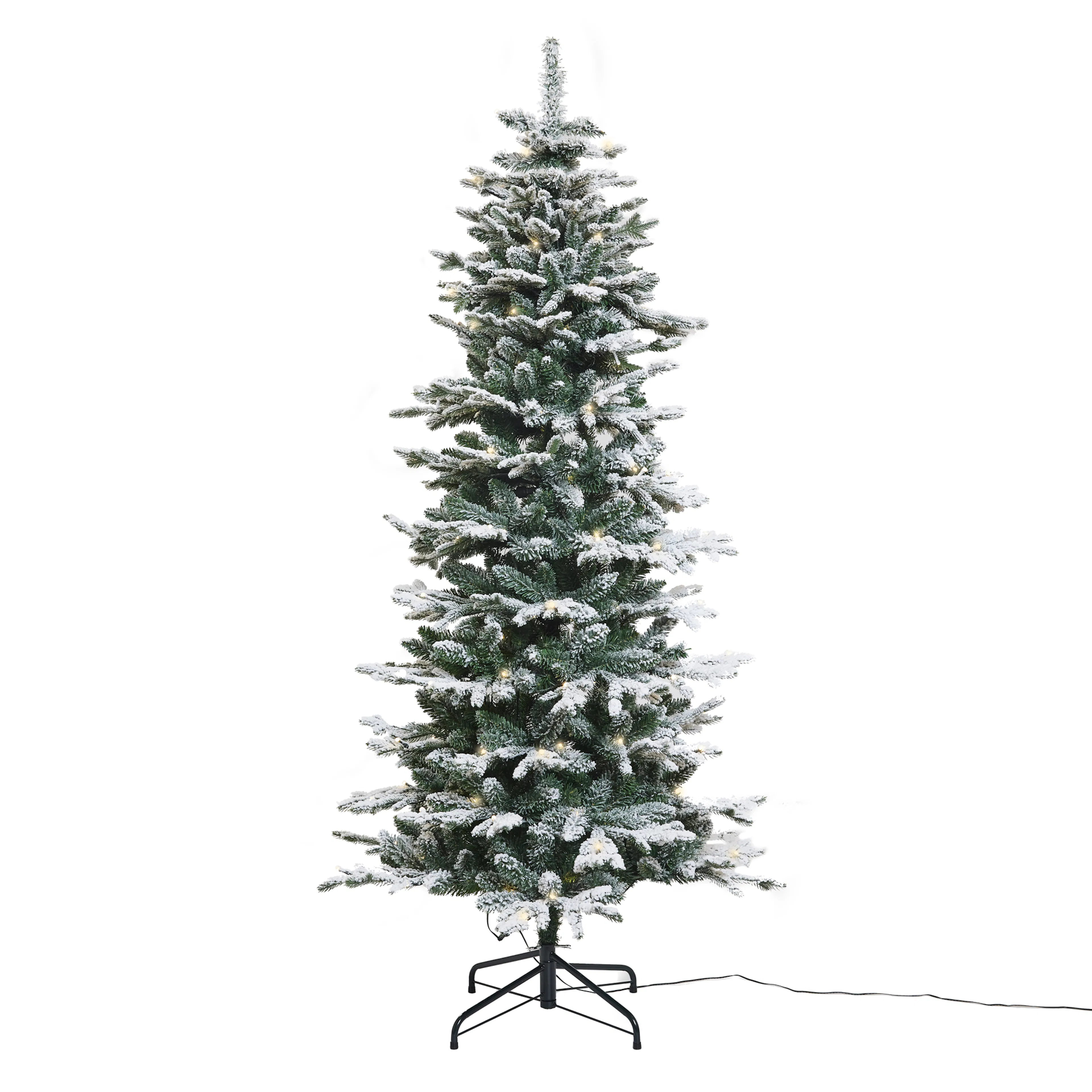 Plastgran Nordic Winter Smal Julgran med Snö 180x86 cm med LED-Belysning