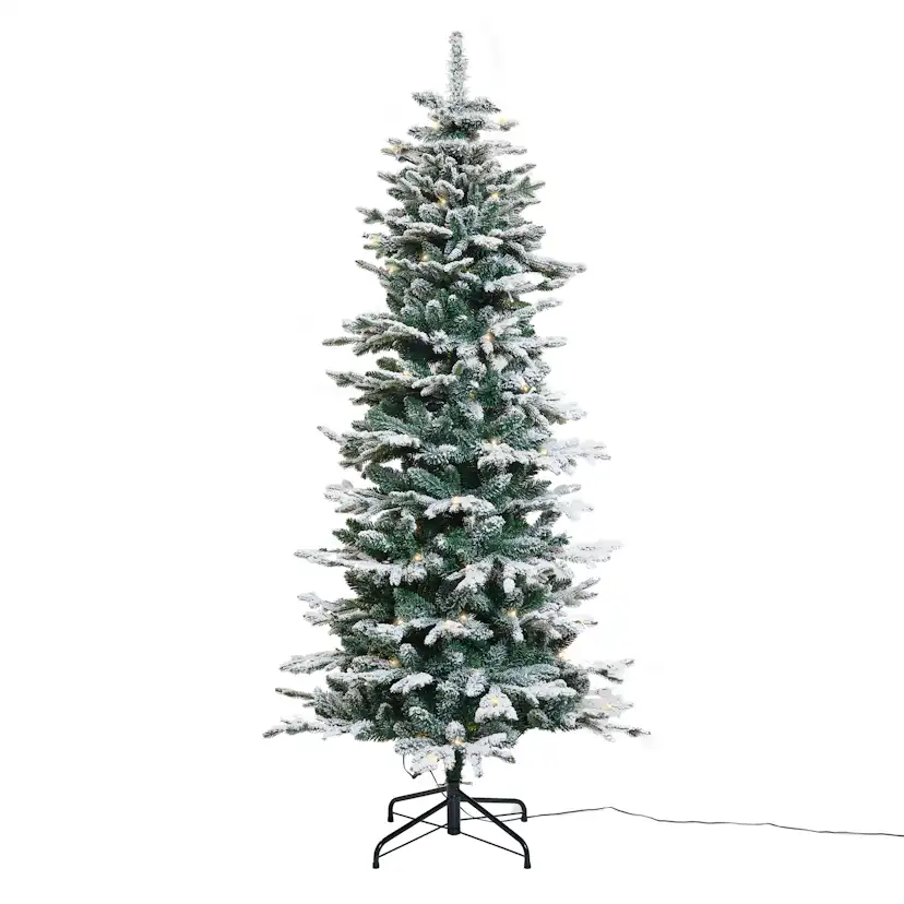 Plastgran Nordic Winter Smal Julgran med Snö 180x86 cm med LED-Belysning