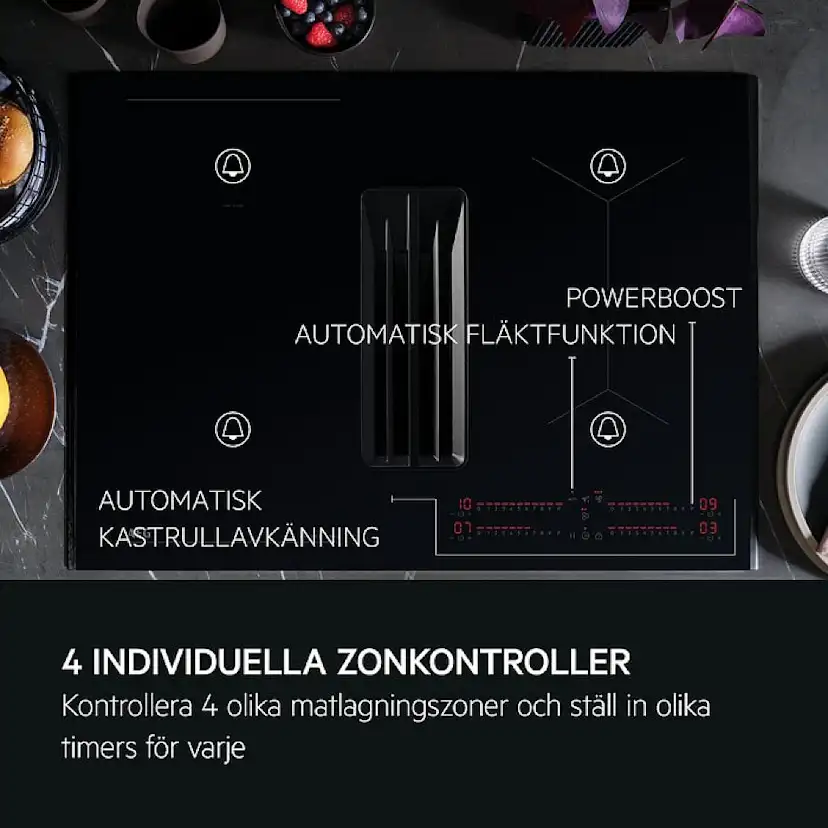 Induktionshäll AEG GCH74B01CB med Integrerad Fläkt Med Automatisk Styrning