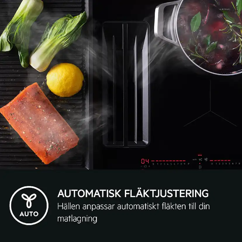Induktionshäll AEG GCH74B01CB med Integrerad Fläkt Med Automatisk Styrning
