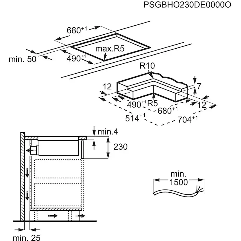 Induktionshäll AEG GCH74B01CB med Integrerad Fläkt Med Automatisk Styrning