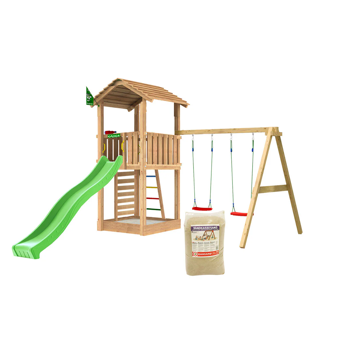 Lektorn Jungle Gym Cottage 2.1 Gungmodul Grön Rutschkana & Sand