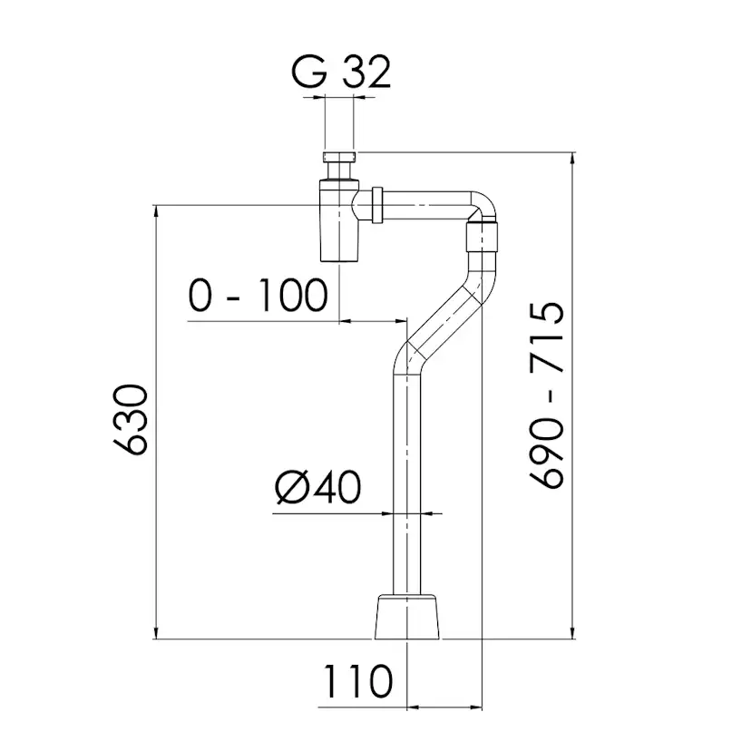 Vattenlåssats Purus Design S-böj G32xØ40 Krom