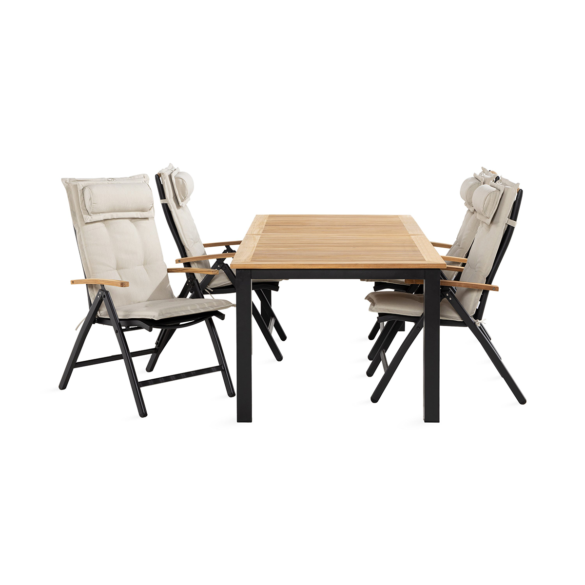 Trädgårdsgrupp deNoord Las Vegas Matgrupp Utomhus 90x152-210 + 4 Stolar m Dyna