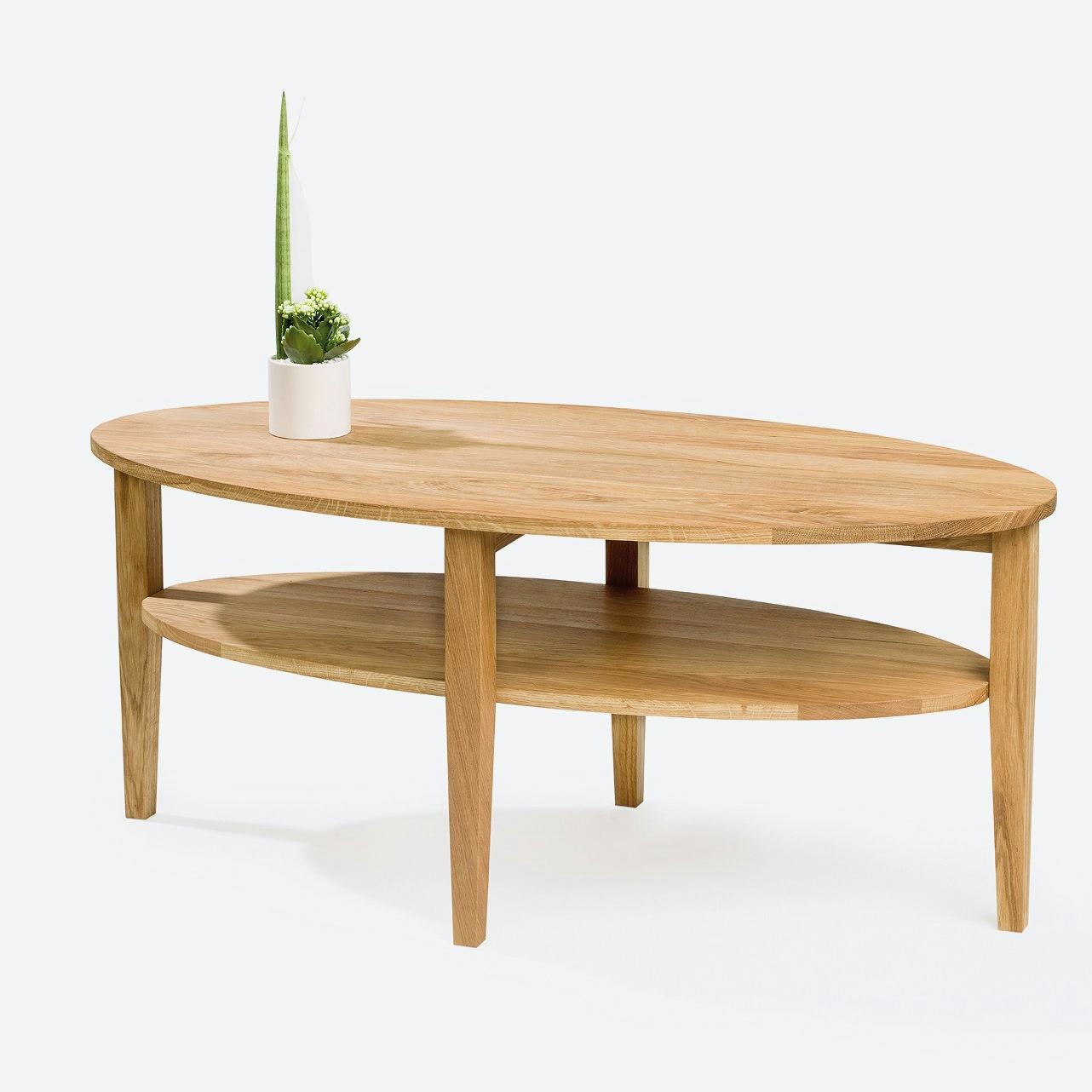 Soffbord Stenexpo Atlanta Ovalt Vardagsrumsbord i Massiv Ek med Underhylla 120cm