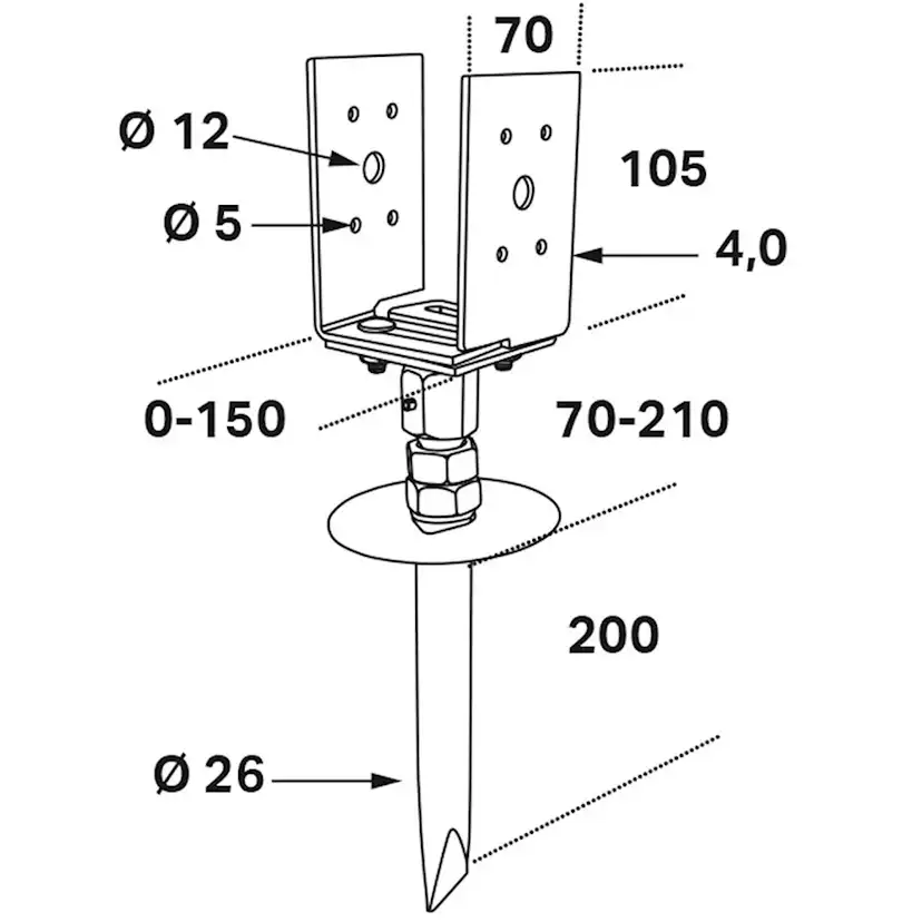 Stolphållare FAST CSUA 0-150x70 CE