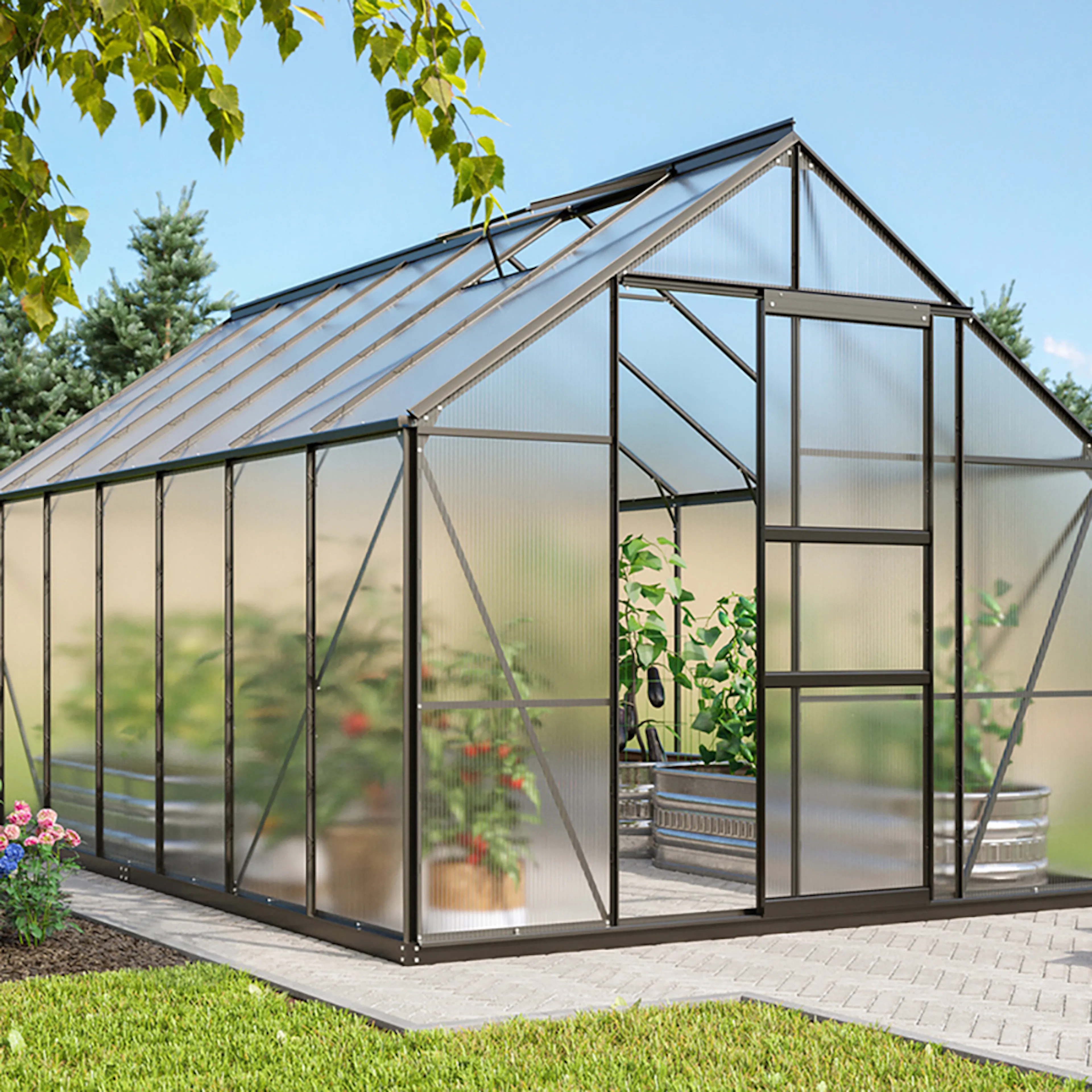 Växthus Vitavia Merkur 11500 6mm Polykarbonat Svart Med Sockel