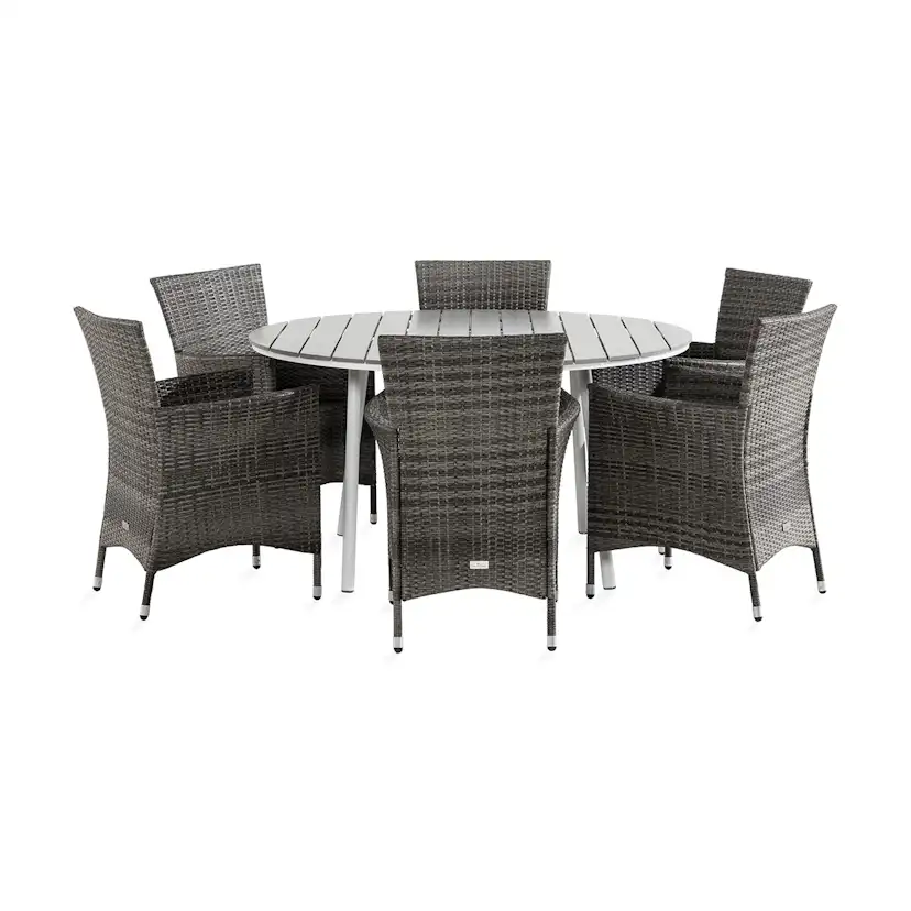 Trädgårdsgrupp Comfort Garden Tunis Matgrupp Utomhus 140 Rund + 6 Thor Fåtölj