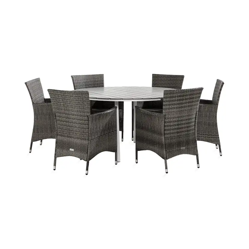 Trädgårdsgrupp Comfort Garden Tunis Matgrupp Utomhus 140 Rund + 6 Thor Fåtölj