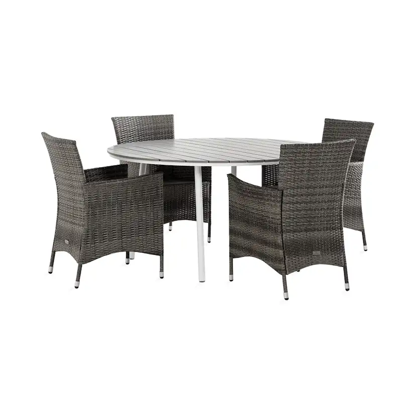 Trädgårdsgrupp Comfort Garden Tunis Matgrupp Utomhus 140 Rund + 4 Thor Fåtölj