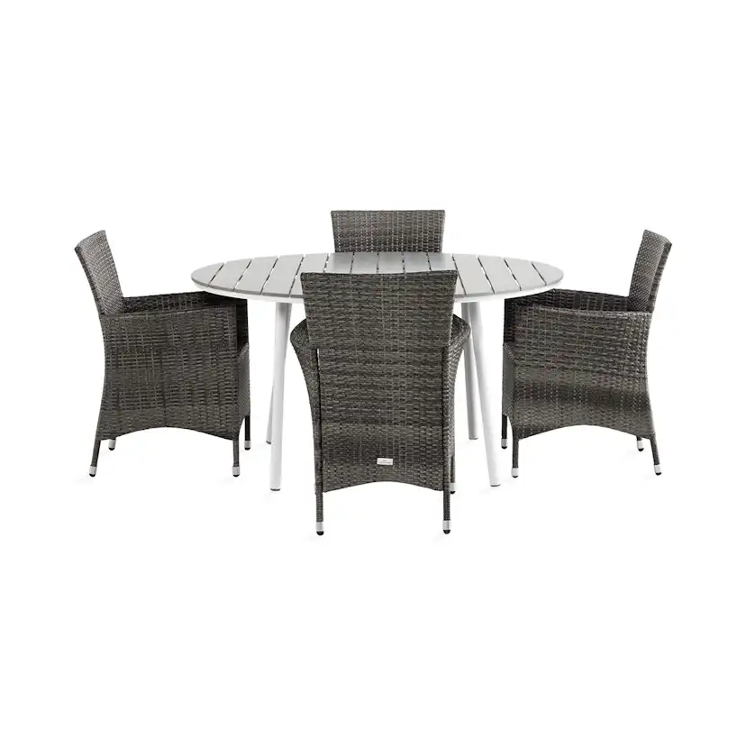 Trädgårdsgrupp Comfort Garden Tunis Matgrupp Utomhus 140 Rund + 4 Thor Fåtölj