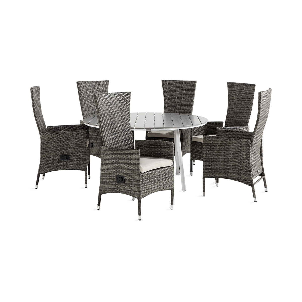 Trädgårdsgrupp Comfort Garden Tunis Matgrupp Utomhus 140 Rund + 6 Jenny Fåtölj Ställbar m Dyna