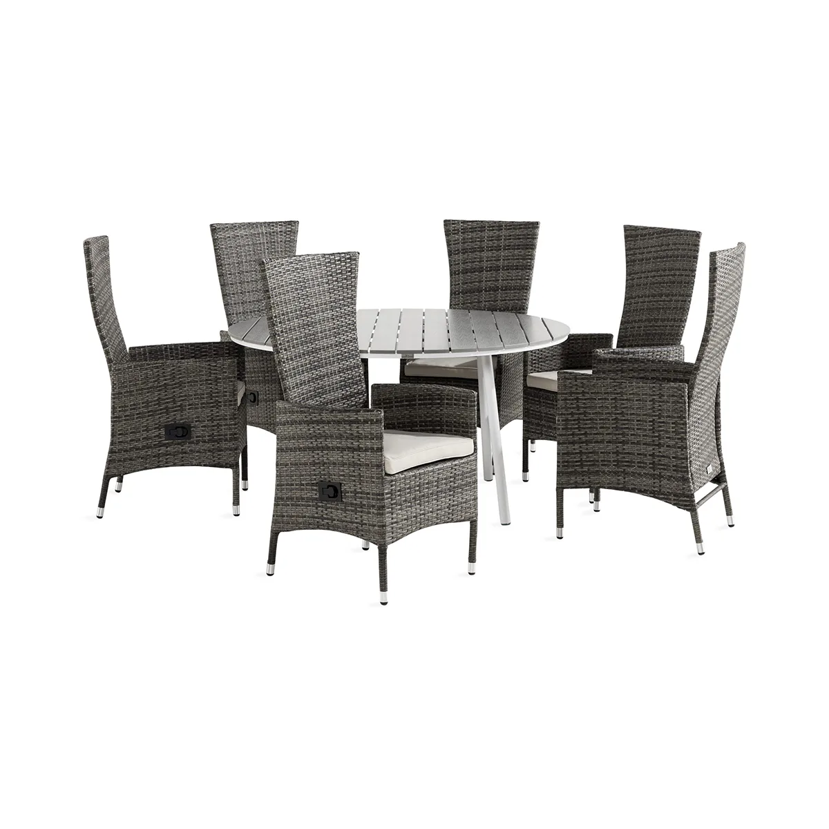 Trädgårdsgrupp Comfort Garden Tunis Matgrupp Utomhus 140 Rund + 6 Jenny Fåtölj Ställbar m Dyna