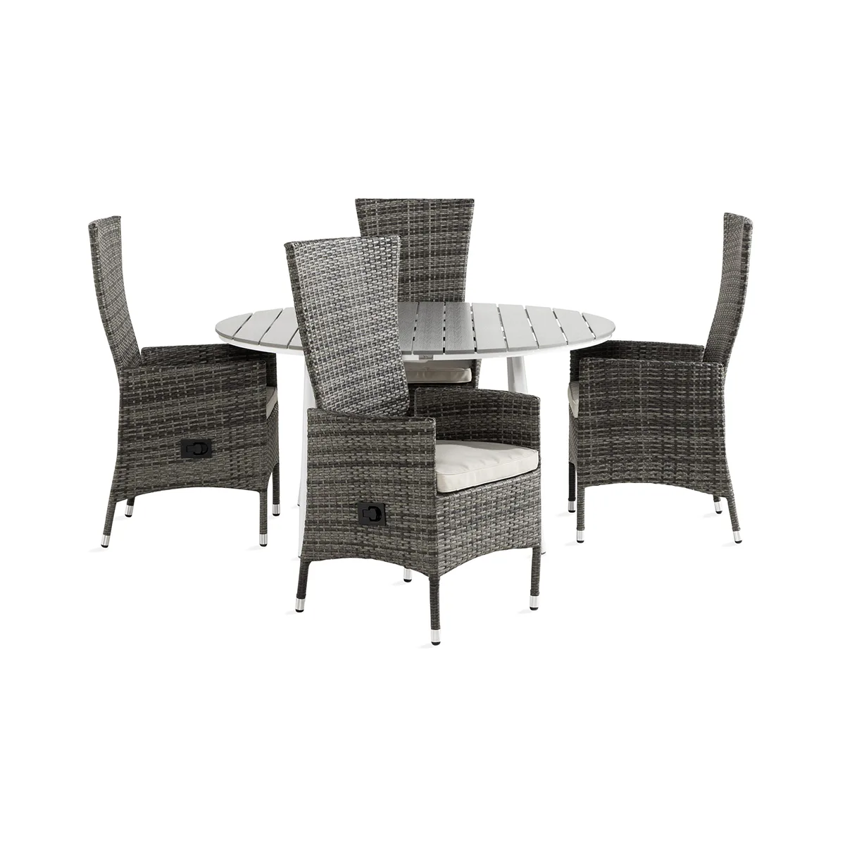 Trädgårdsgrupp Comfort Garden Tunis Matgrupp Utomhus 140 Rund + 4 Jenny Fåtölj Ställbar m Dyna