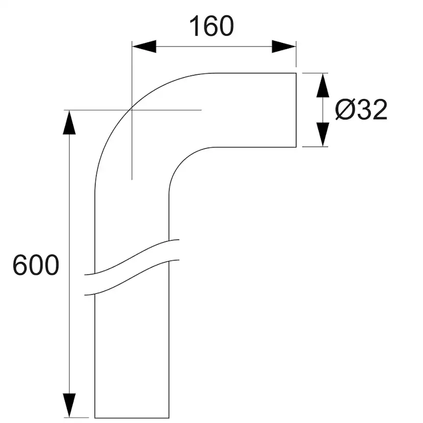 ABS-rör Purus 90° Ø32x160x600