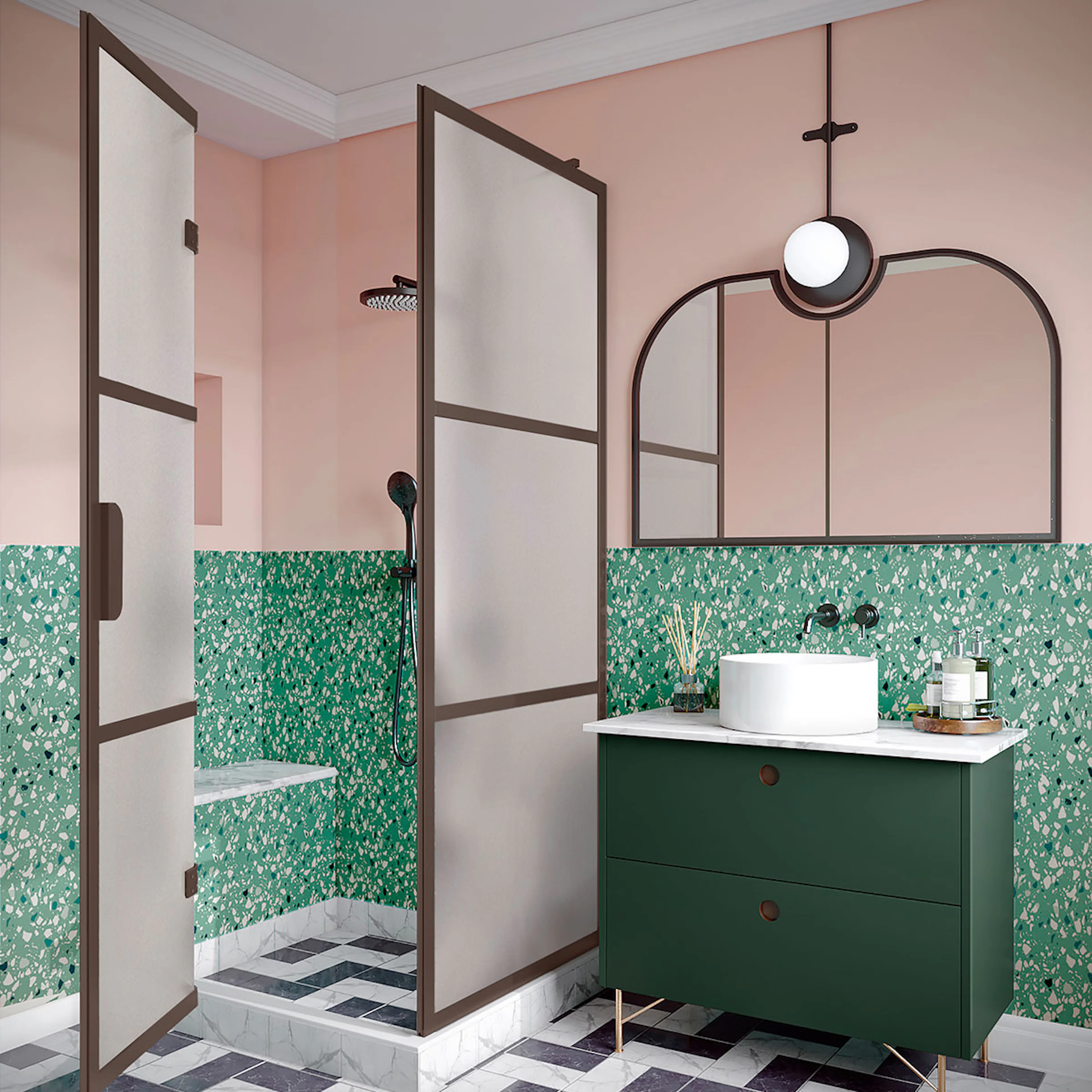 Duschhörn Hietakari Bläk 888 Tokyo Fast Vägg och Vikbara Dörr