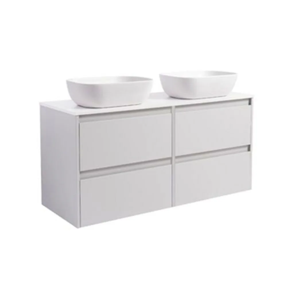 Tvättställsskåp Alterna Luxor 120 Dubbelt med Bänkskiva Kvartskomposit och Rektangulärt Tvättställ