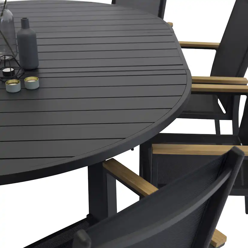 Utebord Venture Home Marbella Förlängningsbart Aluminiumbord, Ovalt Ø 140 cm Svart