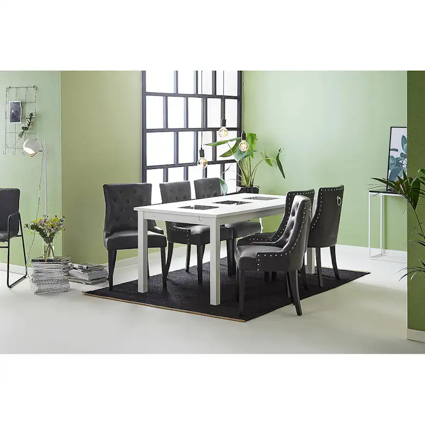 Matgrupp In Living Jasmin 180 cm med 6 Tuva Fåtölj Vit/Svart