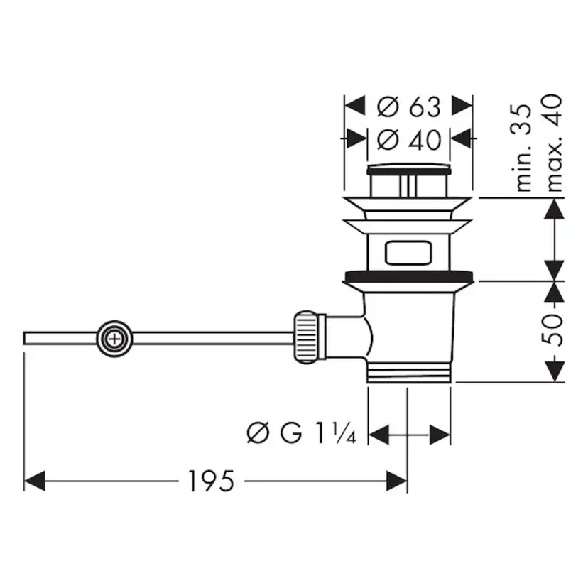 Bottenventil Hansgrohe med Lyftventil