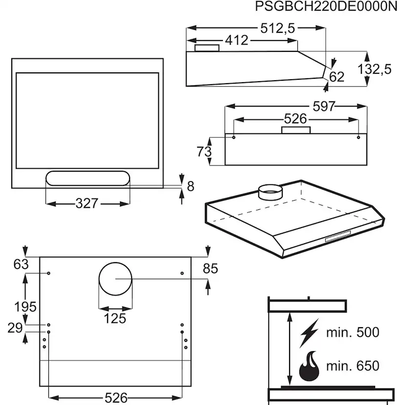 Köksfläkt Electrolux Underbyggd LFU326W