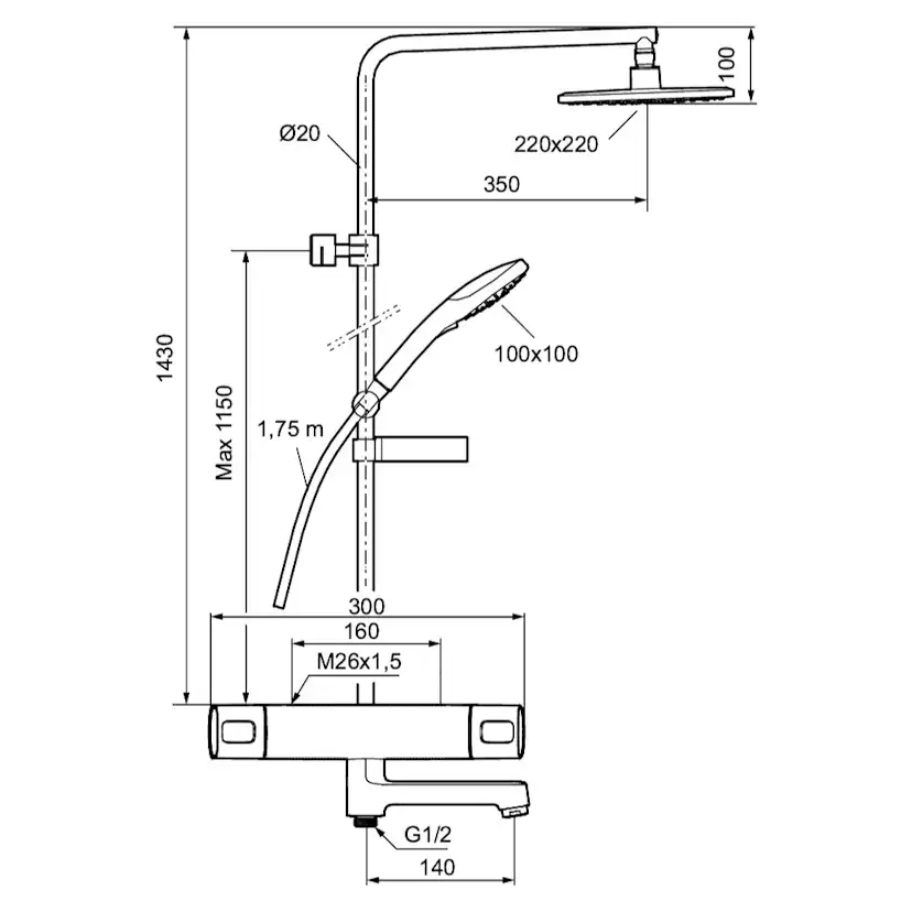 Takduschset FM Mattsson Siljan LF med Badkarsblandare