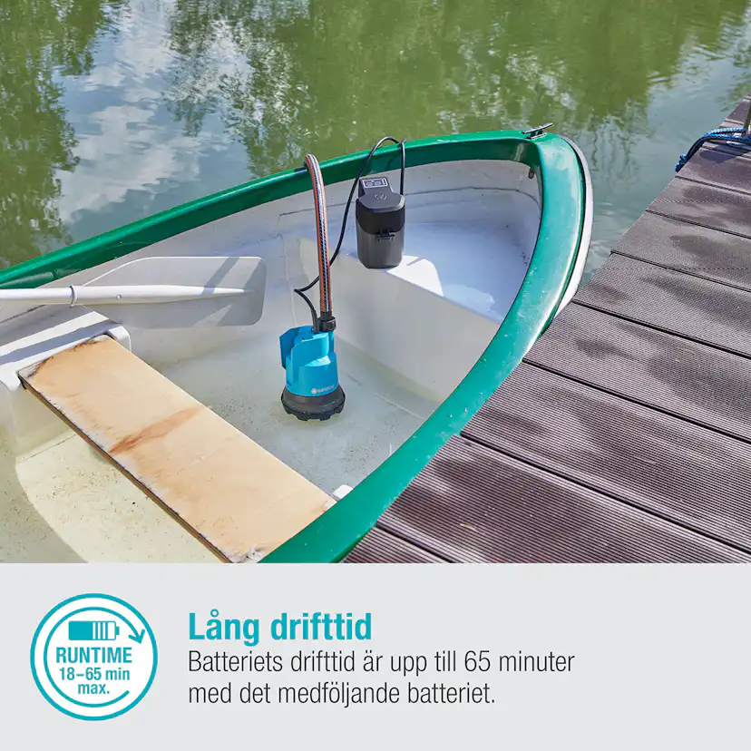 Dränkbar pump Gardena för Rent Vatten 2000/2 18V P4A Set (2,5Ah batteri + standardladdare)