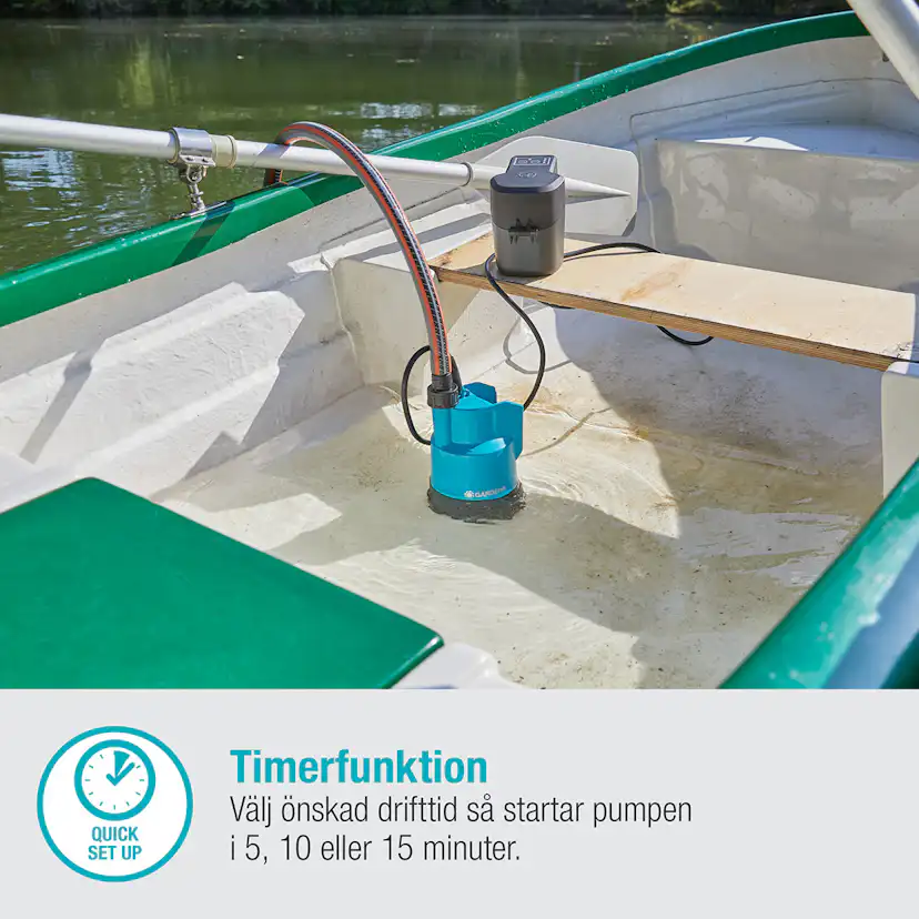 Dränkbar pump Gardena för Rent Vatten 2000/2 18V P4A Set (2,5Ah batteri + standardladdare)