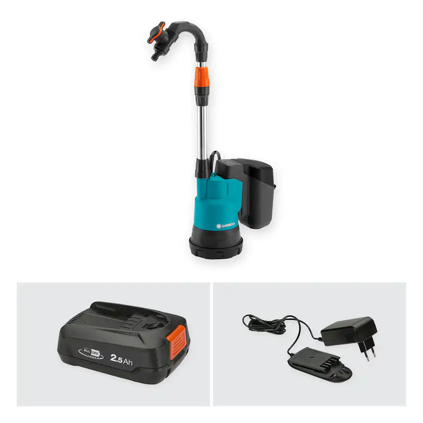 Pump Gardena för Regnvattentunna 2000/2 18V P4A Set (2,5Ah batteri + standardladdare)