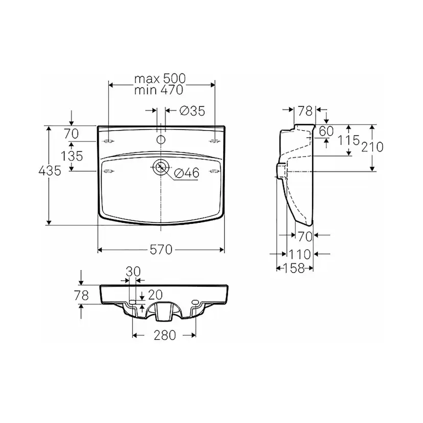 Tvättställ Ifö Spira 570 mm Utan Kranhål