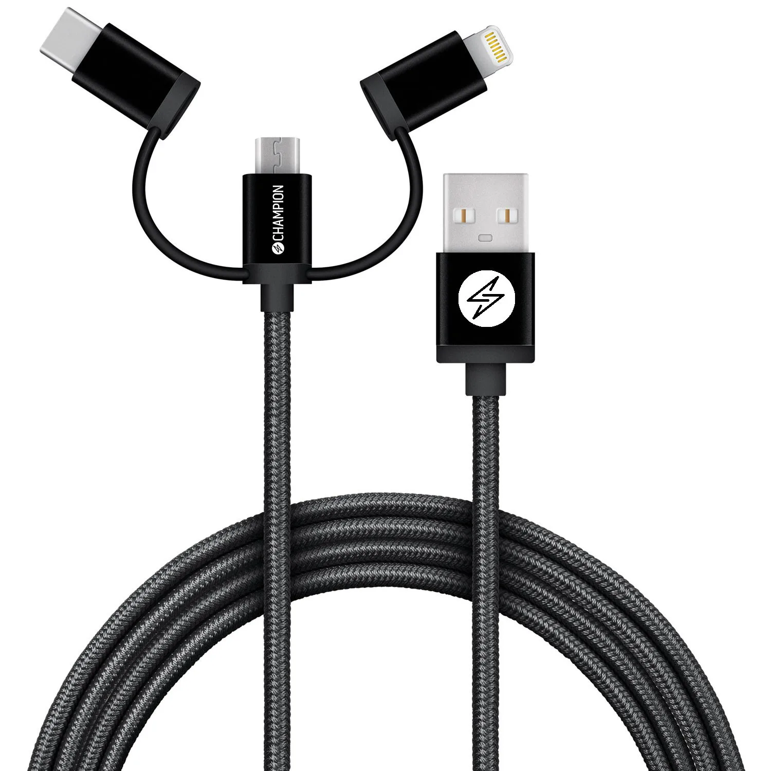 USB-A Champion till Lightning, USB-C och Micro-USB 1,5m Svart
