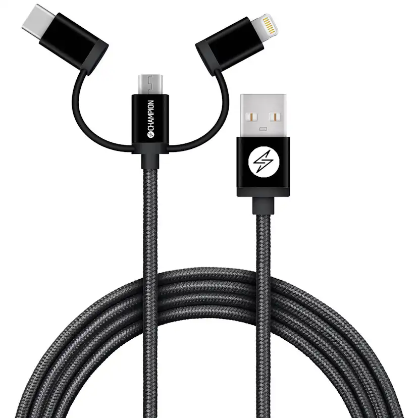 USB-A Champion till Lightning, USB-C och Micro-USB 1,5m Svart