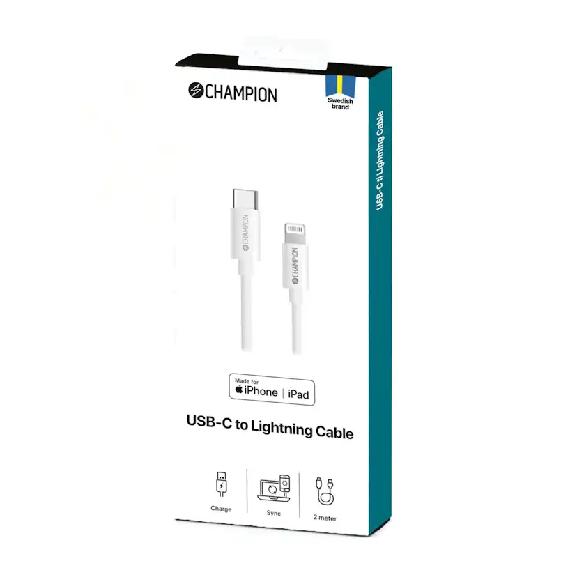 USB-C Champion till Lightning Kabel 2m Vit