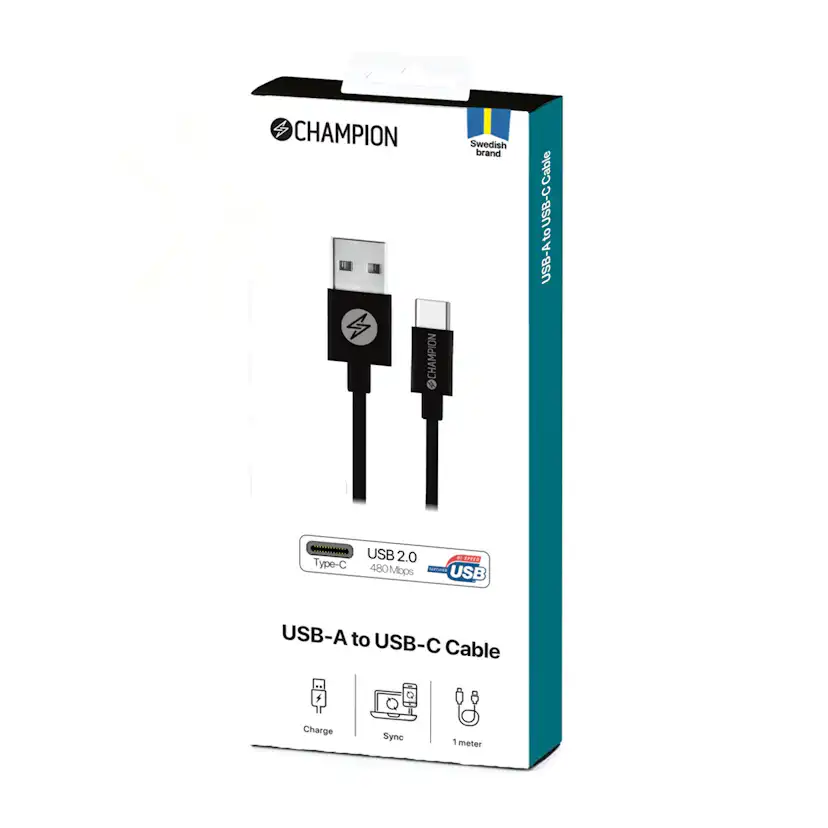 USB-A Champion till USB-C Kabel 1m Svart