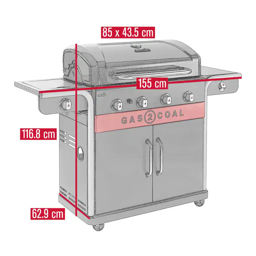 Hybridgrill Char-Broil Gas2Coal 2.0 4B, Gasolgrill/Kolgrill med 4 Brännare