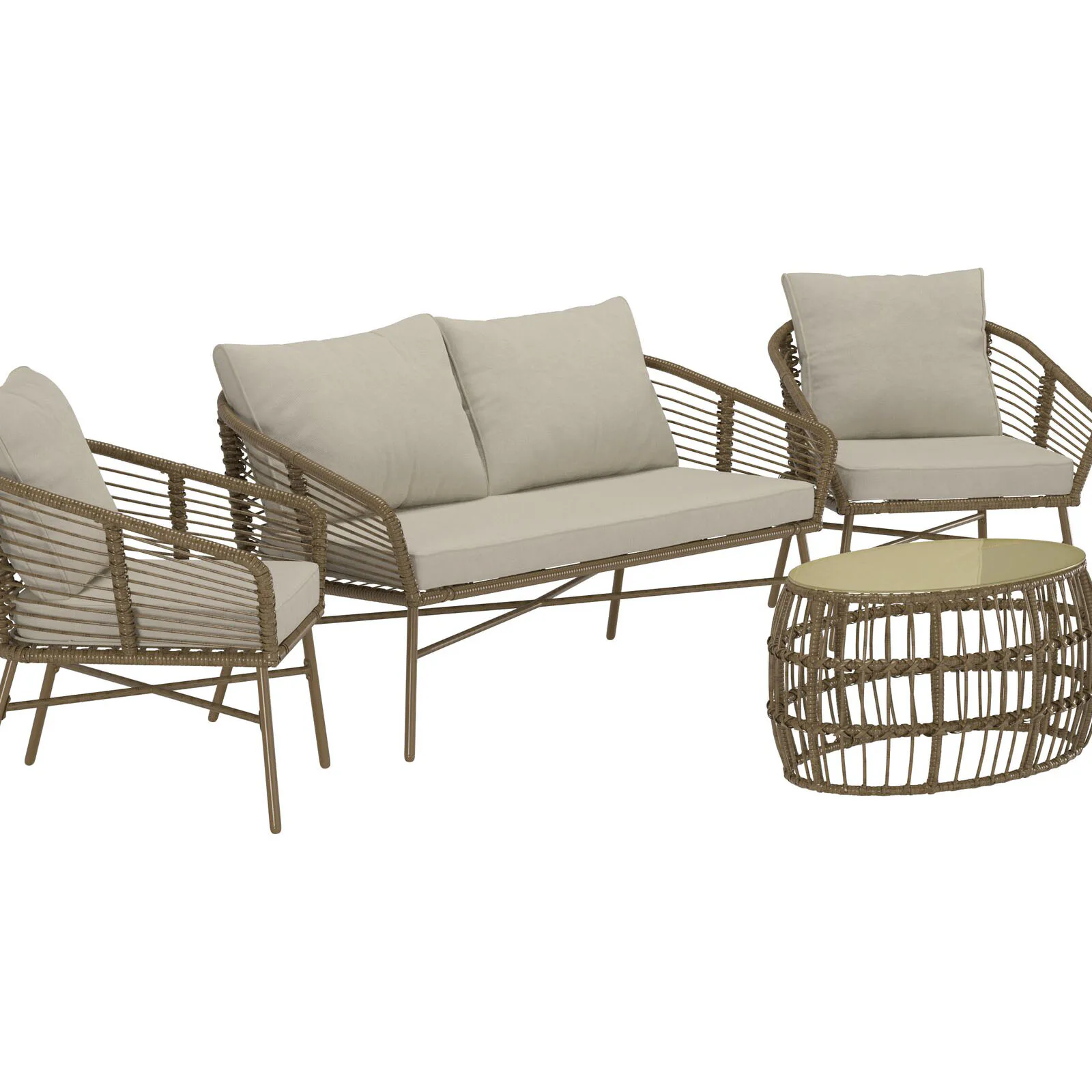 Soffgrupp Venture Home Lipari Loungegrupp i Rotting, 2-sitssoffa och 2st fåtöjer med Dynor och Soffbord