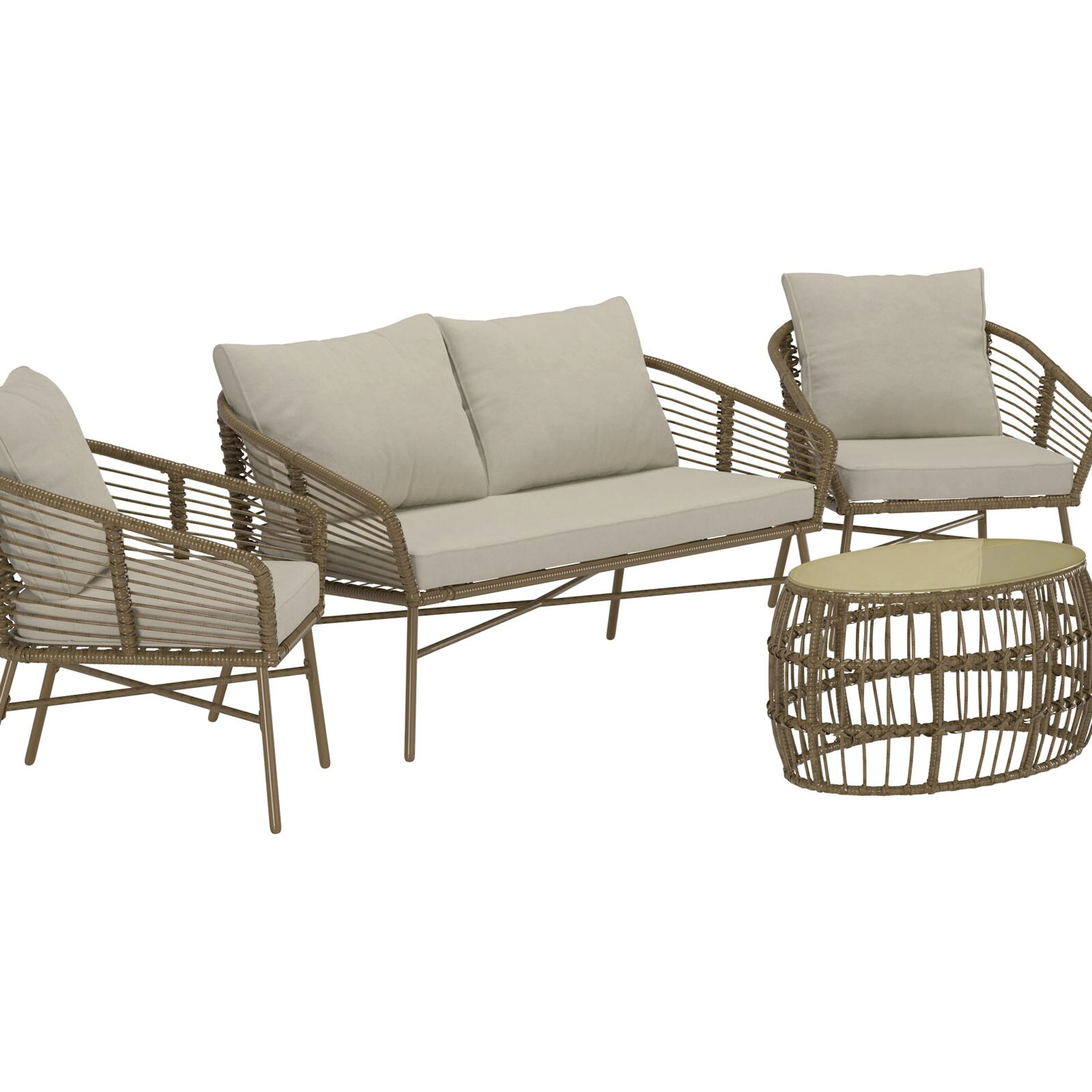 Soffgrupp Venture Home Lipari Loungegrupp i Rotting, 2-sitssoffa och 2st fåtöjer med Dynor och Soffbord