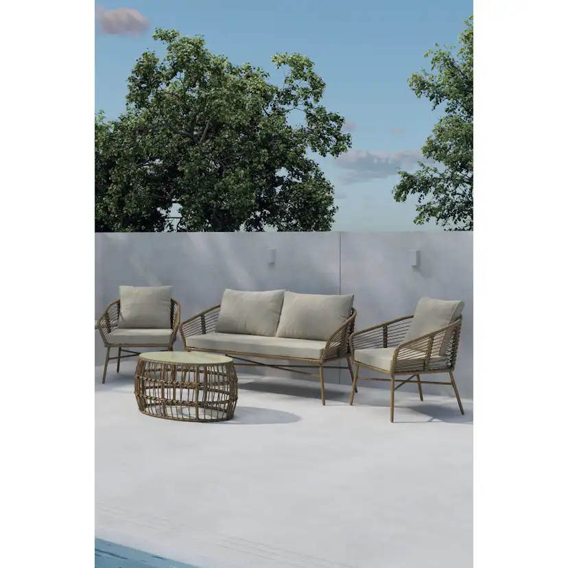 Soffgrupp Venture Home Lipari Loungegrupp i Rotting, 2-sitssoffa och 2st fåtöjer med Dynor och Soffbord