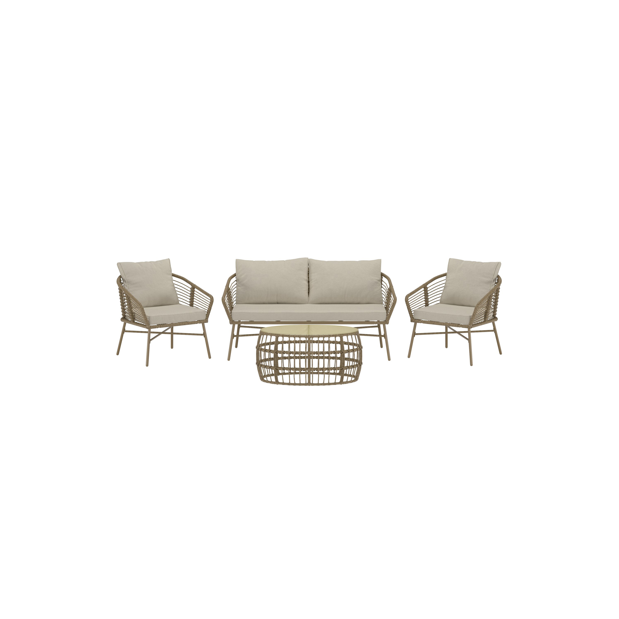 Soffgrupp Venture Home Lipari Loungegrupp i Rotting, 2-sitssoffa och 2st fåtöjer med Dynor och Soffbord