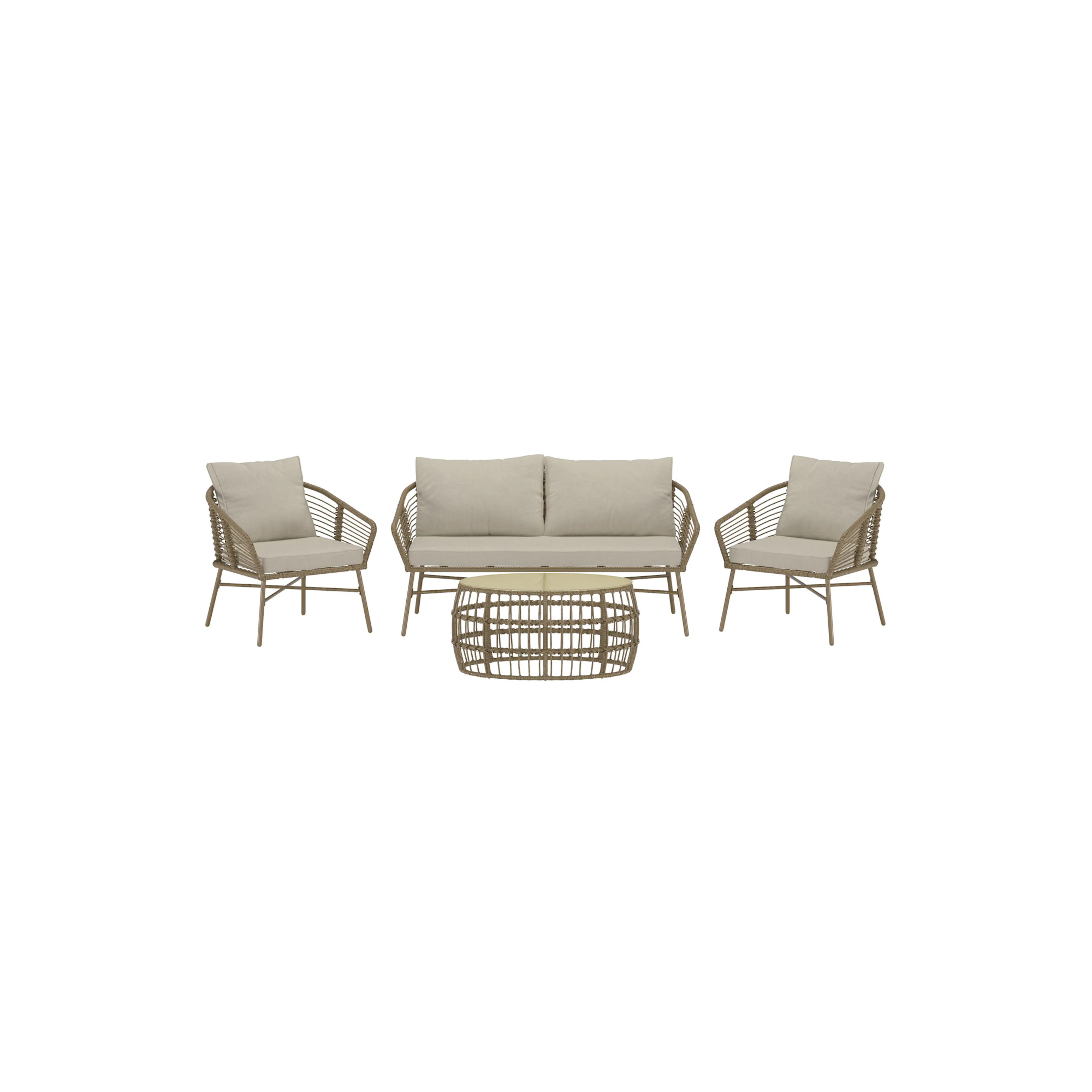 Soffgrupp Venture Home Lipari Loungegrupp i Rotting, 2-sitssoffa och 2st fåtöjer med Dynor och Soffbord