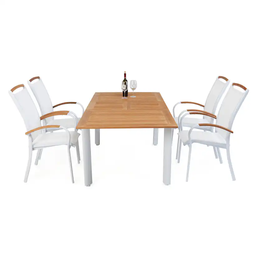 Matgrupp Hillerstorp Nydala 4 Karmstolar Teak/Vit