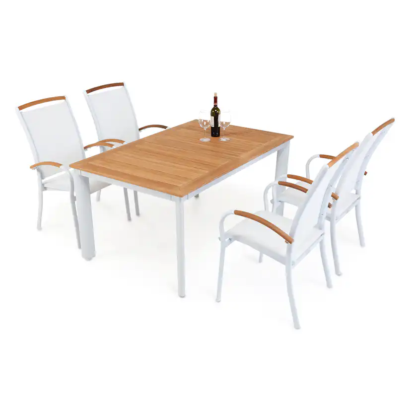 Matgrupp Hillerstorp Nydala 4 Karmstolar Teak/Vit