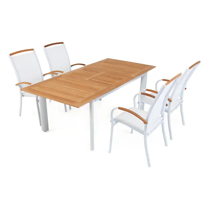 Matgrupp Hillerstorp Nydala 4 Karmstolar Teak/Vit