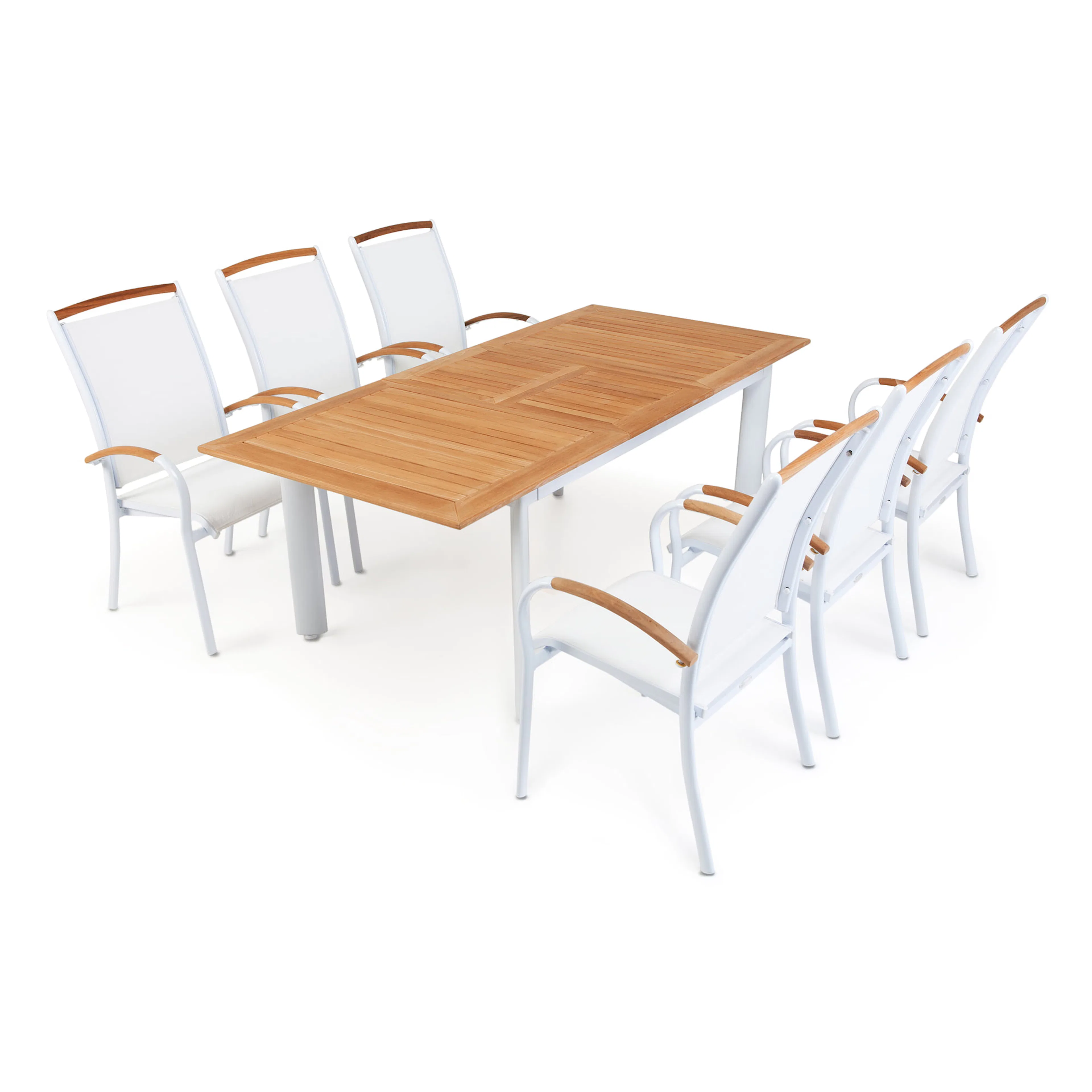 Matgrupp Ute Hillerstorp Nydala 6 st Karmstolar med Förlängningsbart Träbord Vit/Teak