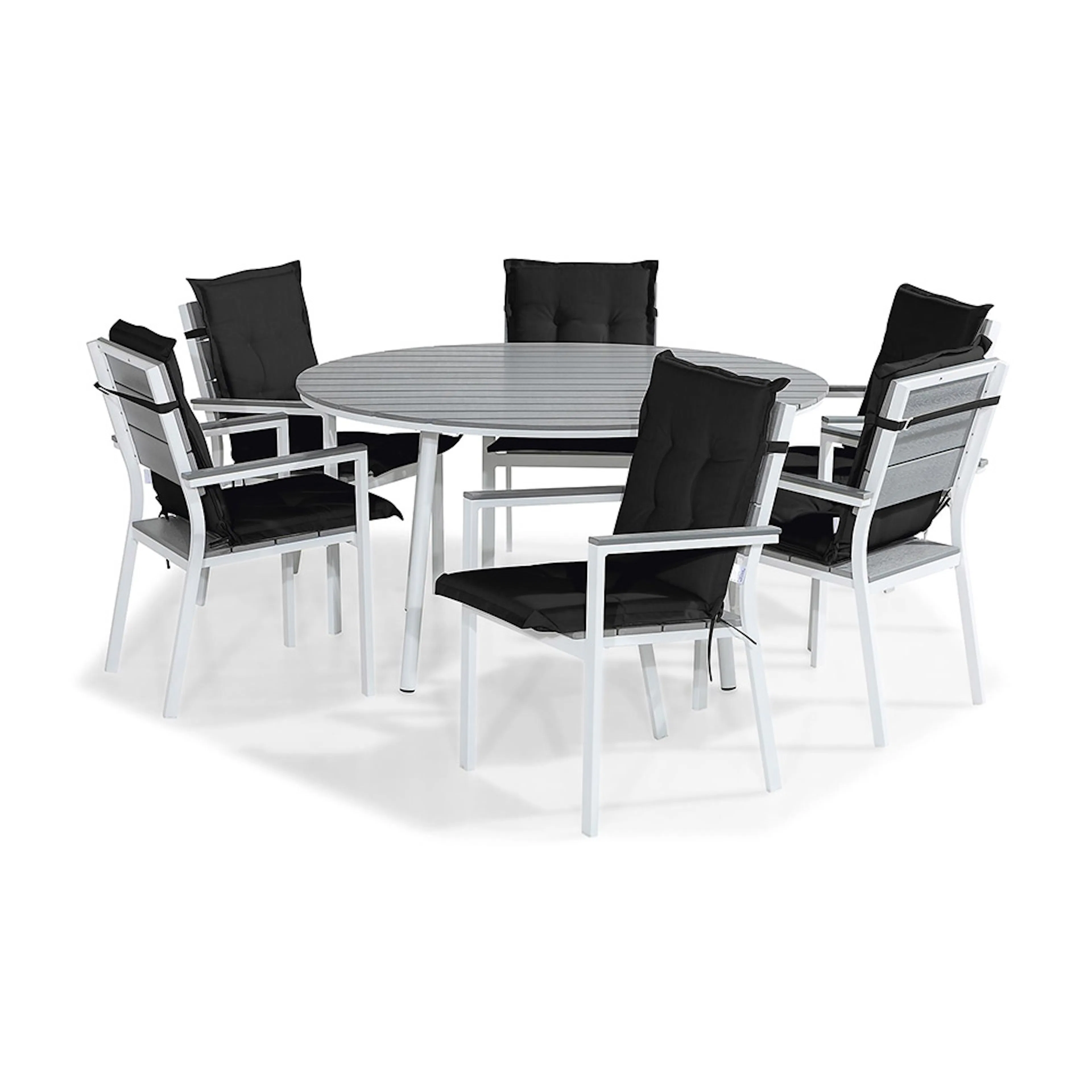 Matgrupp Utomhus Comfort Garden Tunis Rund 140 med 6 StapelTrädgårdsstolar Aintwood