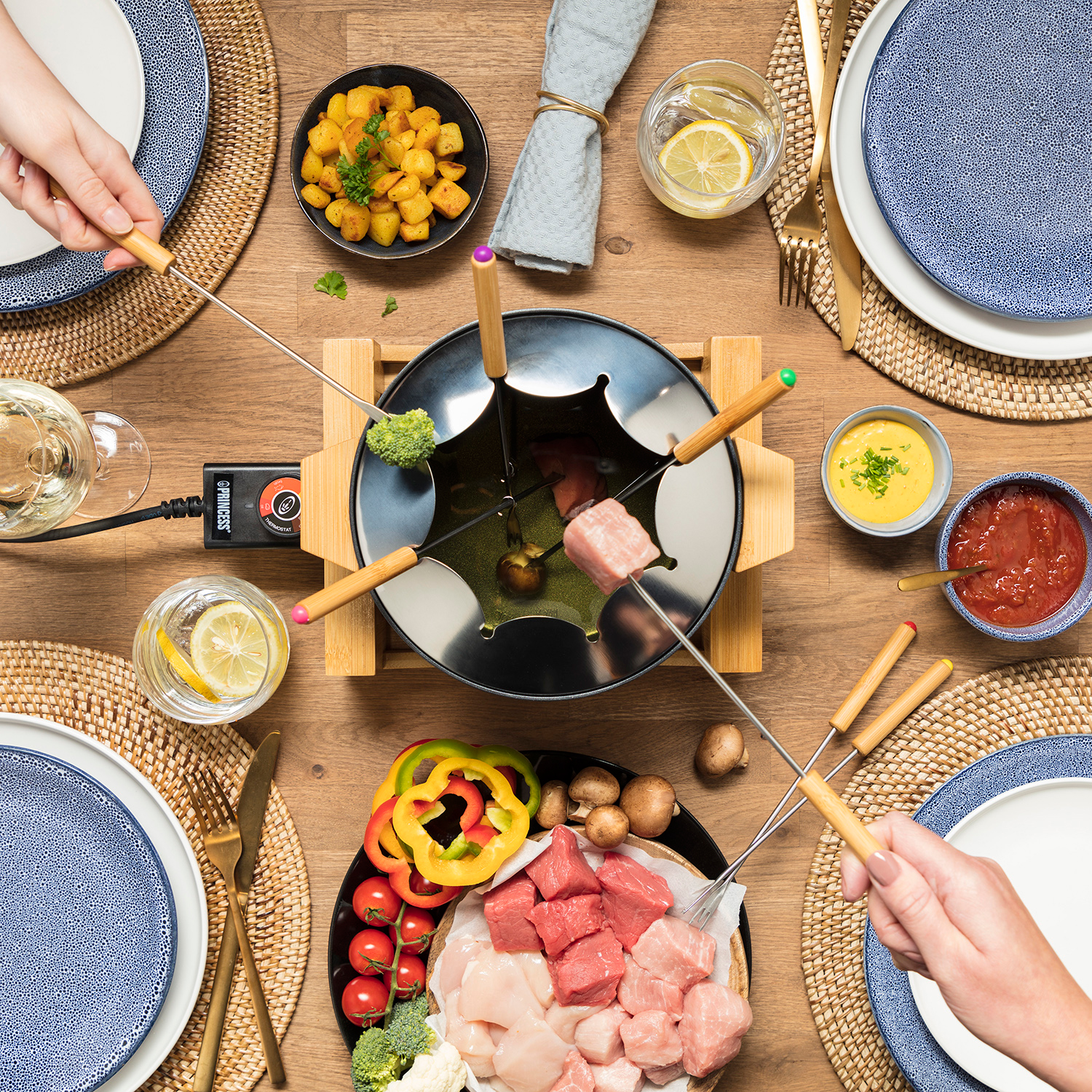 Fondueset Princess Pure Bamboo 1,5L 8 st Pinnar