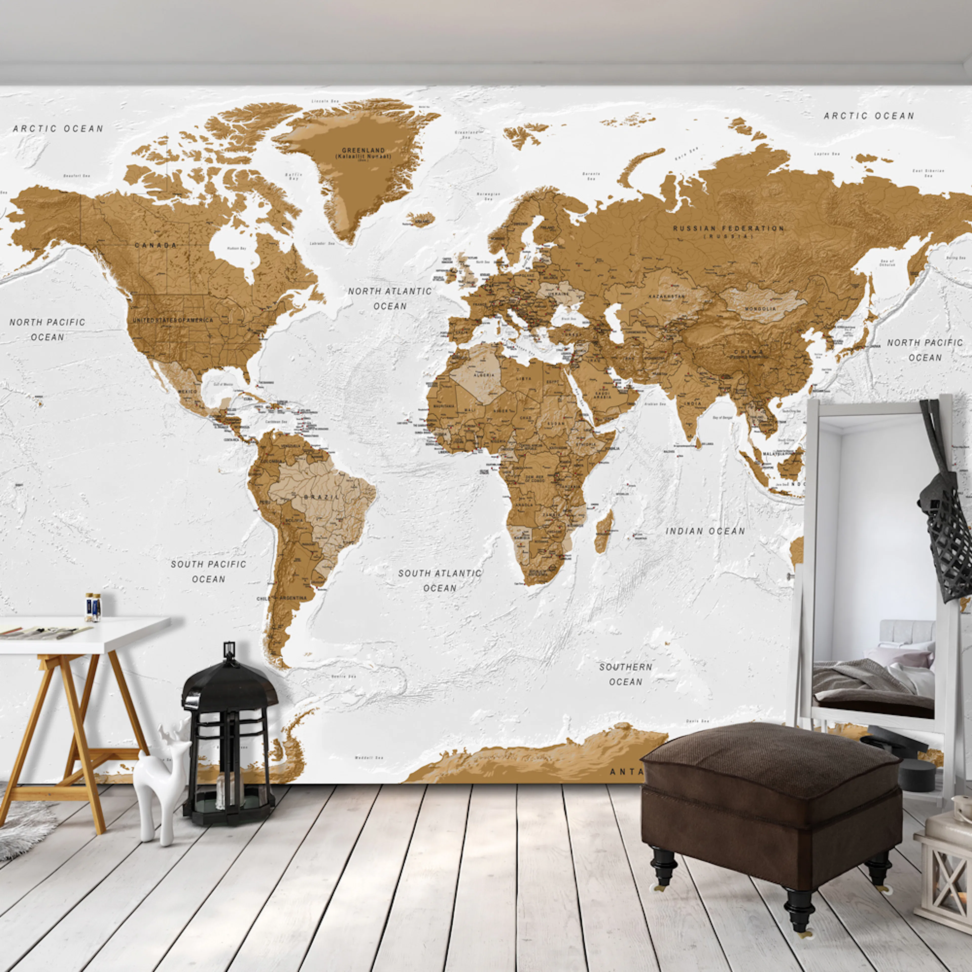 Fototapet Arkiio Självhäftande World Map White Oceans