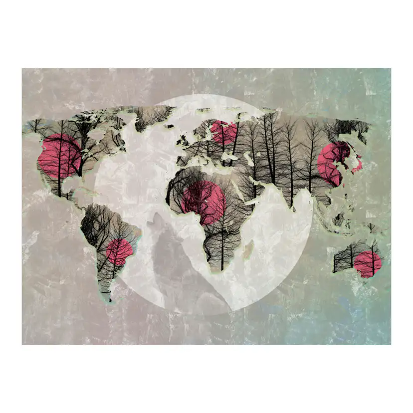 Fototapet Arkiio Map Of The World Howling To The Moon