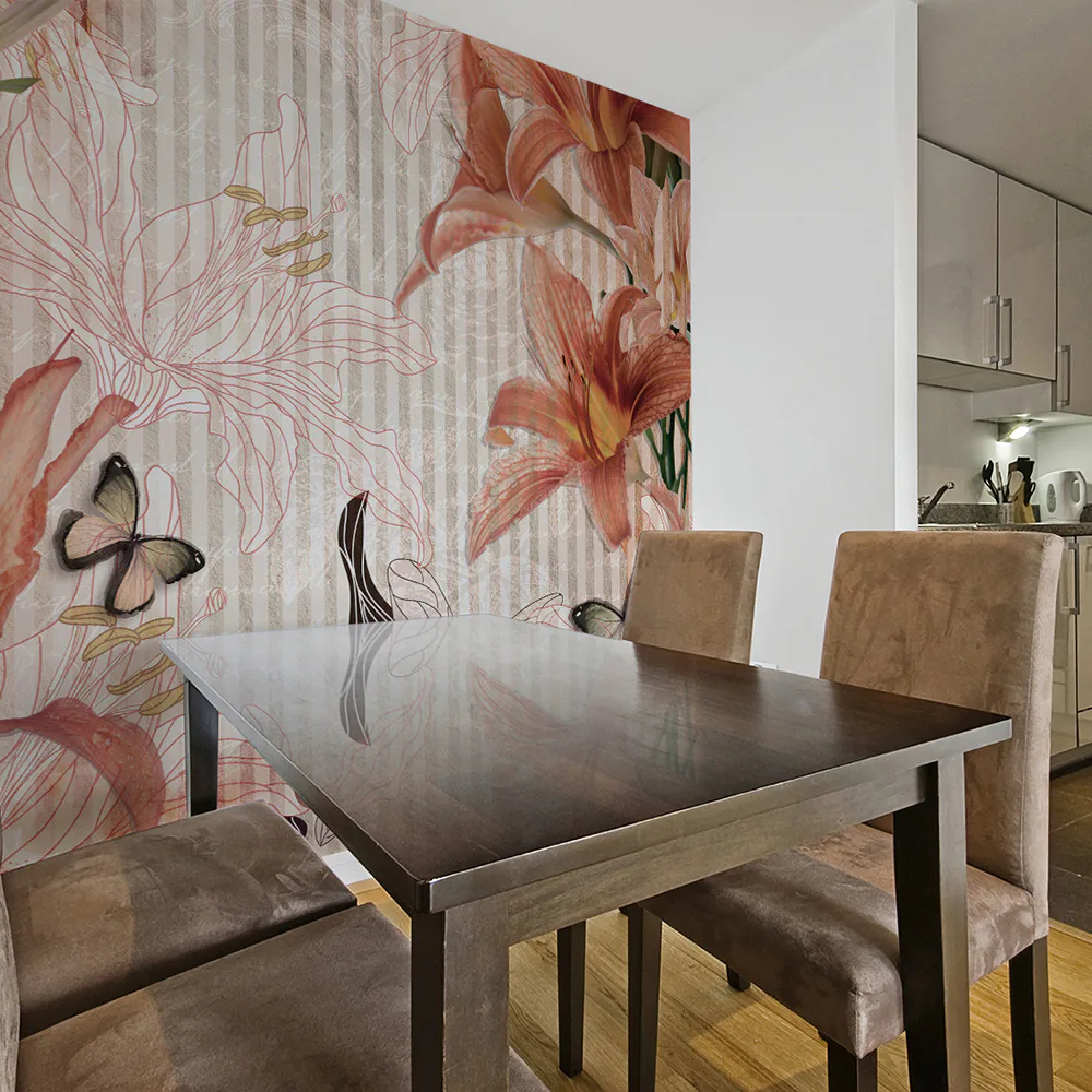 Fototapet Arkiio Blommor Och Fjärilar