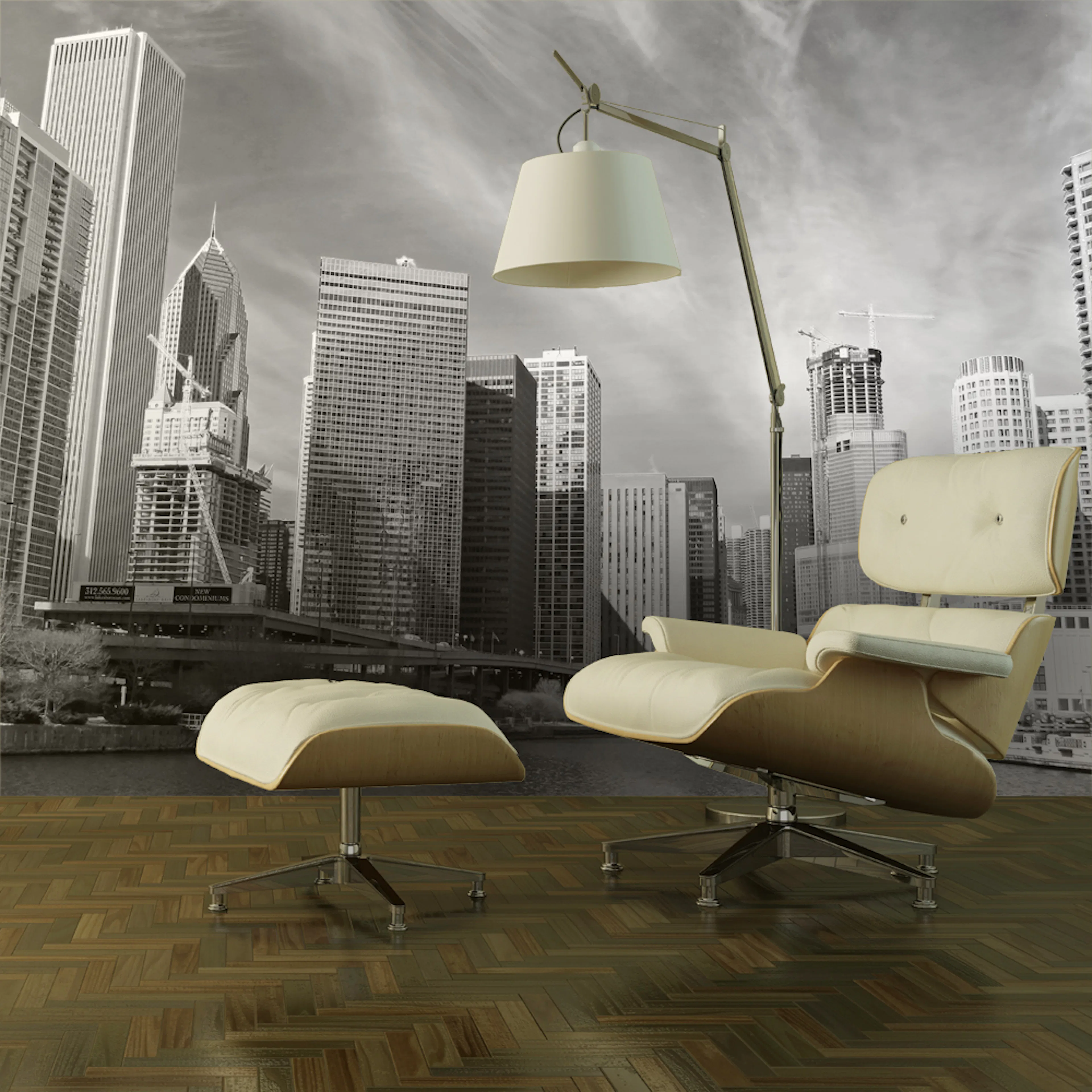 Fototapet Arkiio Chicago Skyline Svartvitt